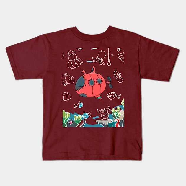 Submarine in the Ocean Kids T-Shirt by KOPERNIKO SHOP